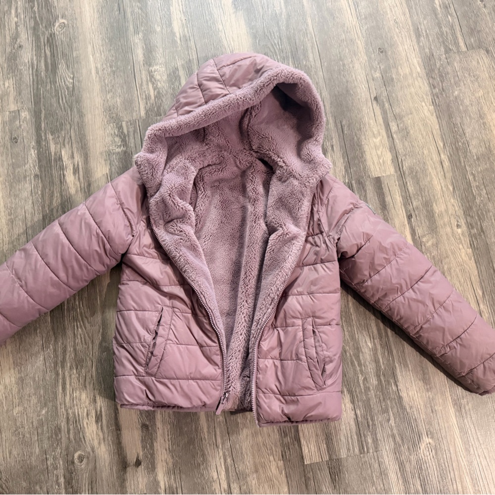 Abercrombie & Fitch Girls Mauve Hooded Puffer Jacket- fleece lined